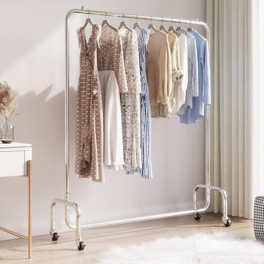 Vivo Technologies Heavy Duty Clothes Rail Freestanding Garment Rail Metal Clothes Rack on Wheels Clothing Rail Holds 100 kg for Shop Home Office Bedroom Laundry Room Indoor