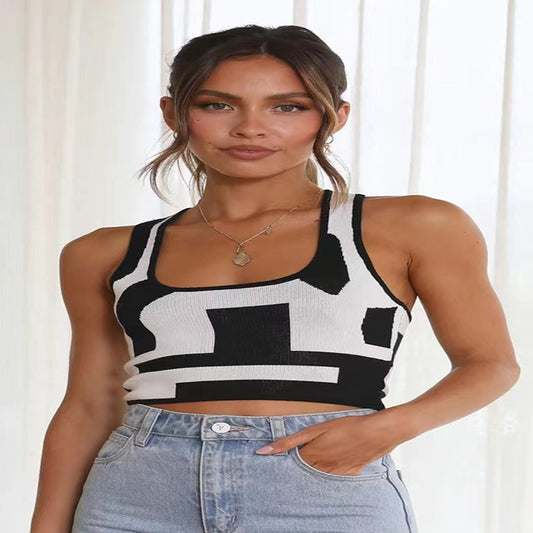 New Women's Spring And Summer Contrast Color Sexy U Collar Camisole