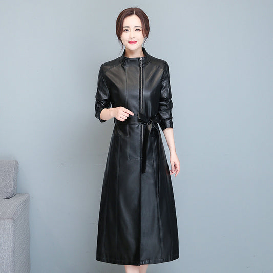 Women's Mid-length Slim-fit Over-the-knee Sheepskin Trench Coat