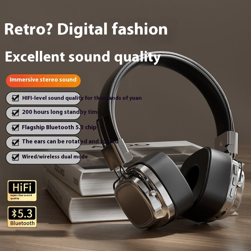 Premium Retro Wireless Bluetooth 5.3 Headphones - Over-Ear Bass Boost Headset with 200H Battery