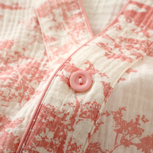 Pure Cotton Gauze Lace-up Long Sleeve Trousers Elegant Cotton Homewear Suit