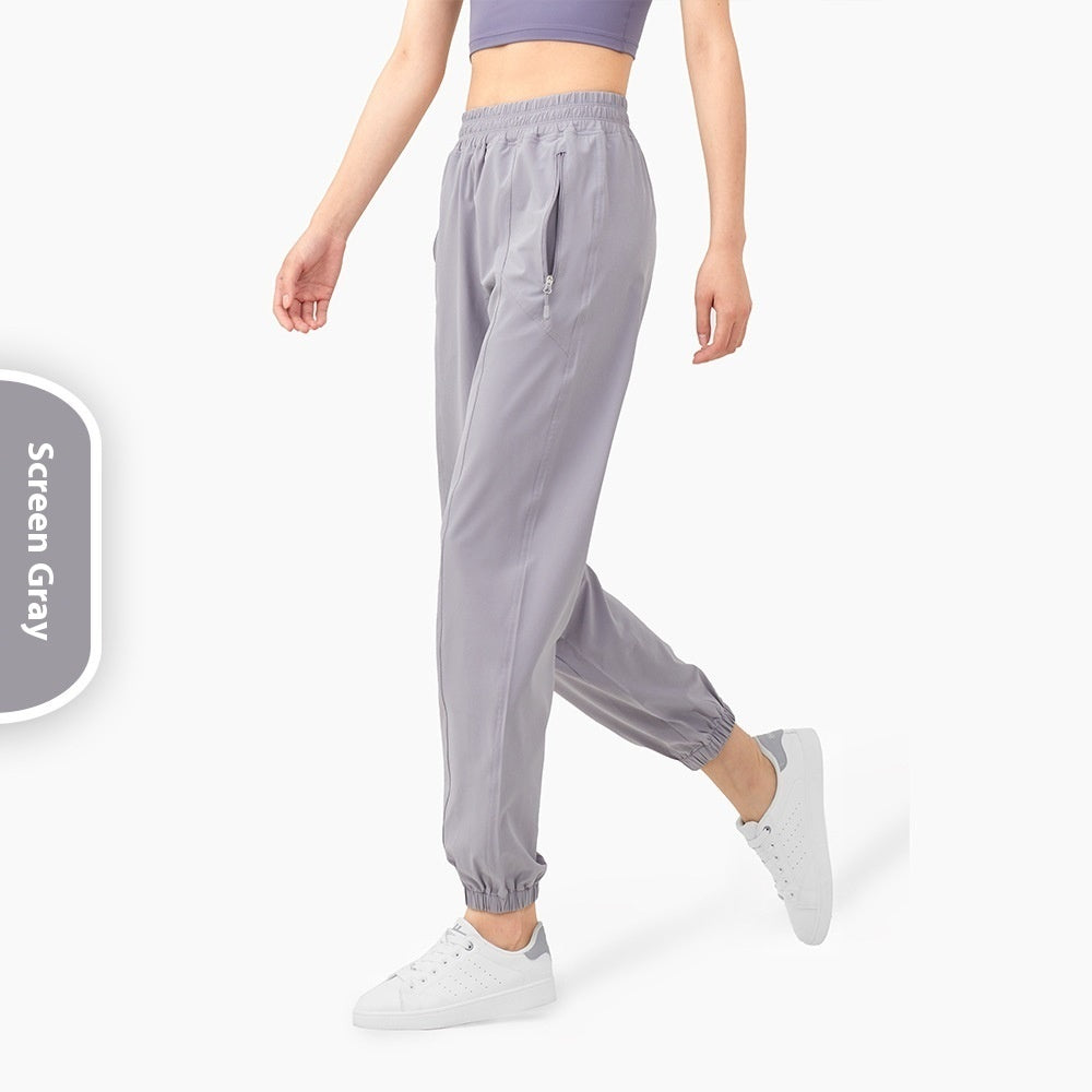 Zipper Pocket High Waist Running Pants Women's Peach Hip Fitness Trousers