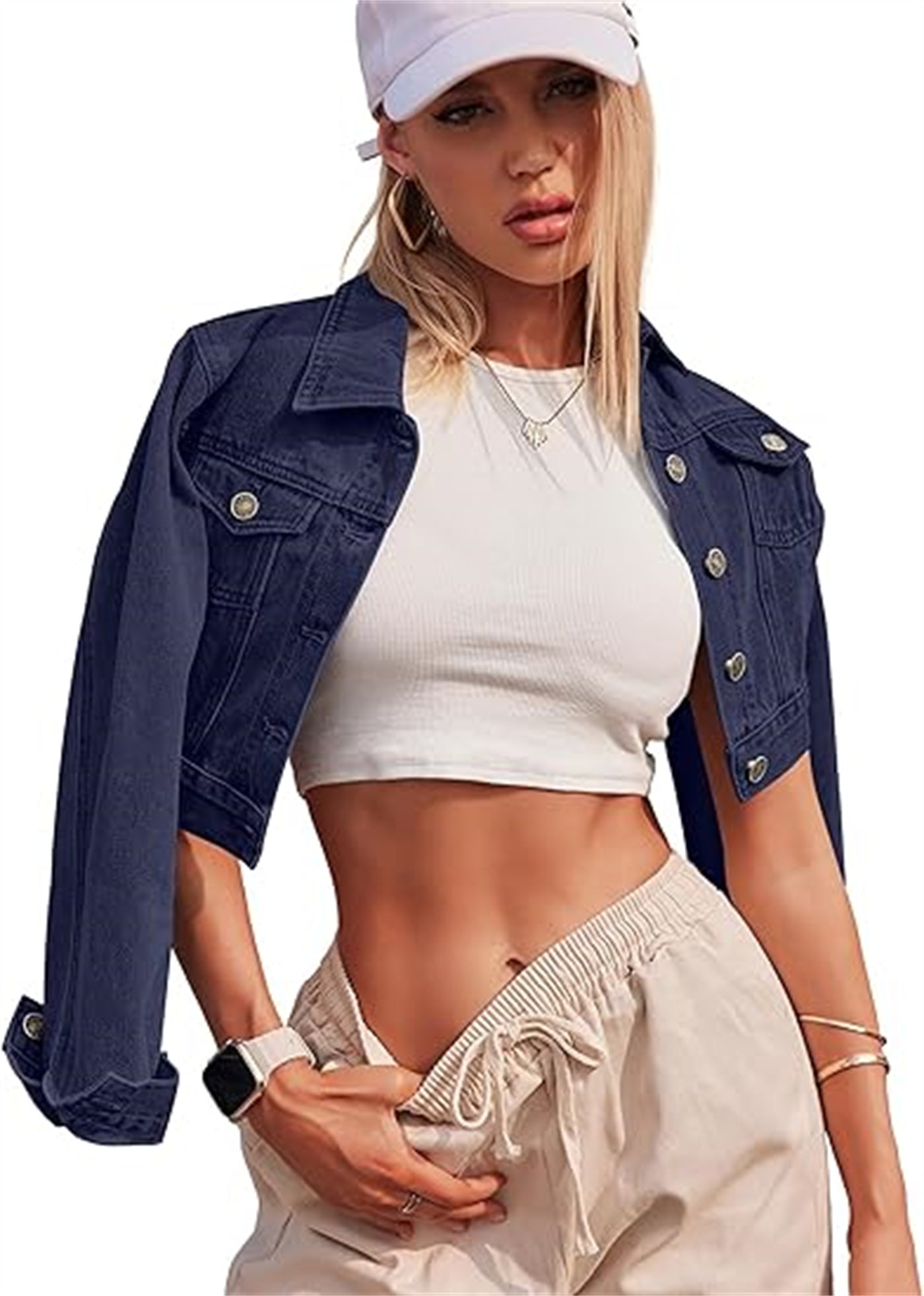 Button Long Sleeve Short Denim Jacket