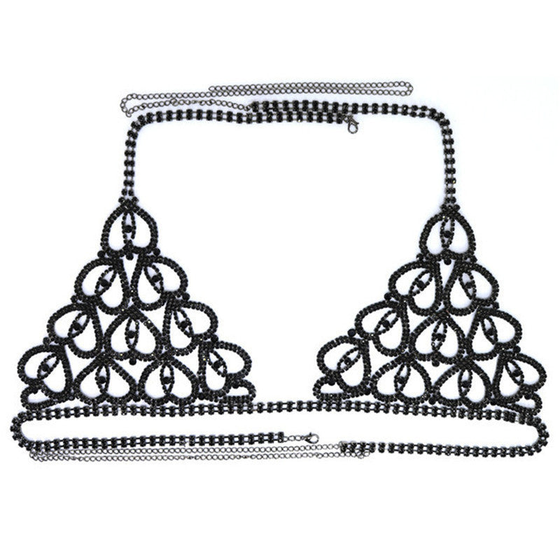 Sexy Bikini With Heart-shaped Rhinestone Claw Chain On Body Chain