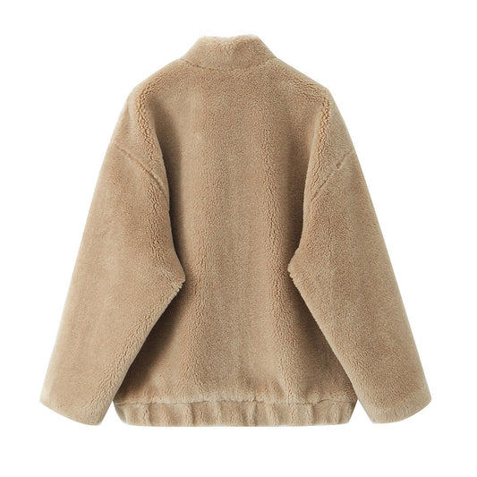New Casual Instagram-style Women's Solid-color Fleece Flight Jacket
