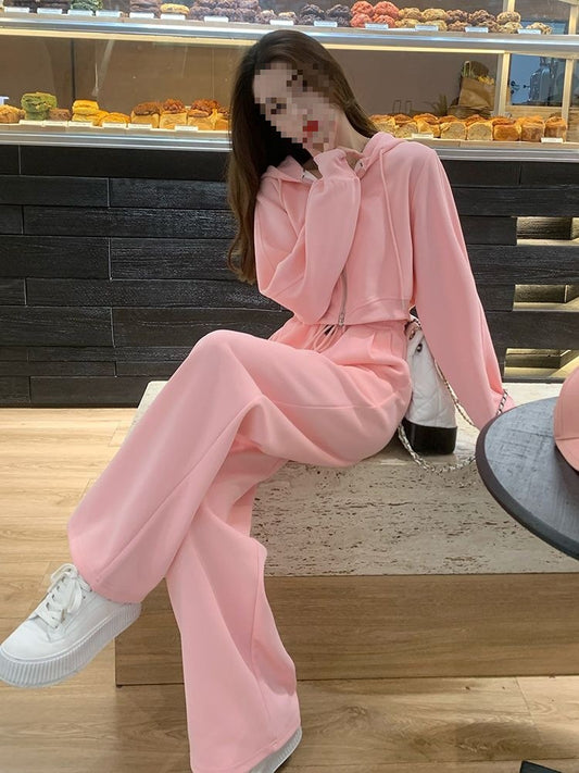 New Stylish Casual Sporty Hoodie And Wide-leg Pants Set For Petite Figures