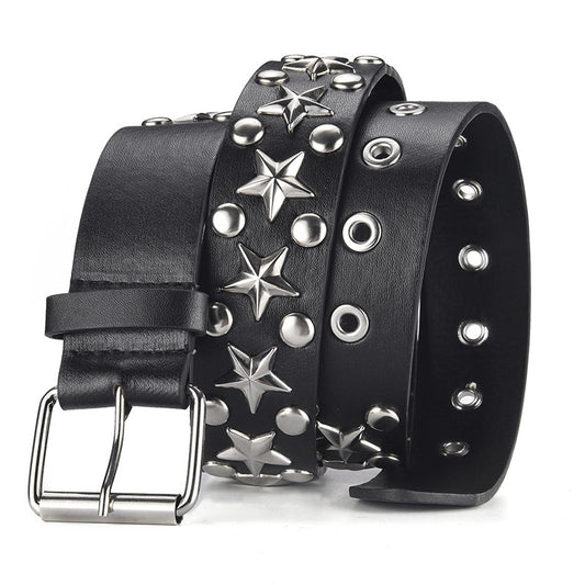 Five-pointed Star Rivet Wide Versatile Pin Buckle Punk-style Pants Belt