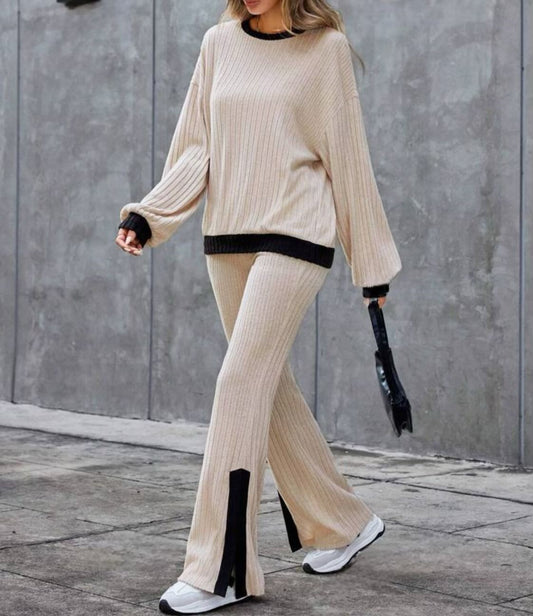 Autumn And Winter Casual Loose Homewear High-waist Elegant Slit Set