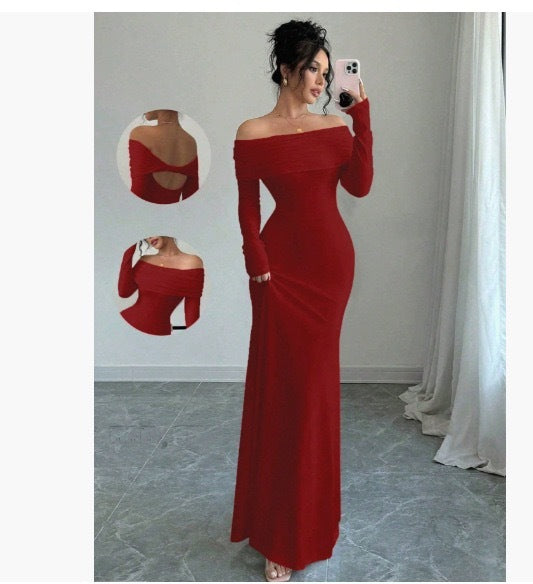 Women's Off-shoulder Fashion Slim Temperament Sexy Sheath Dress