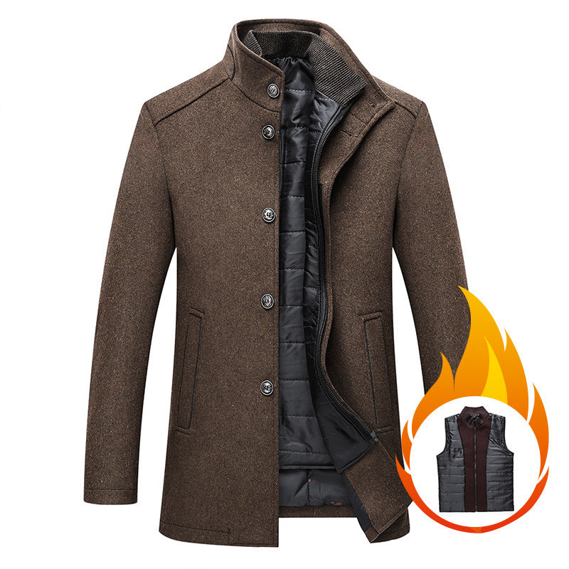Solid Color Casual Men's Woolen Coat
