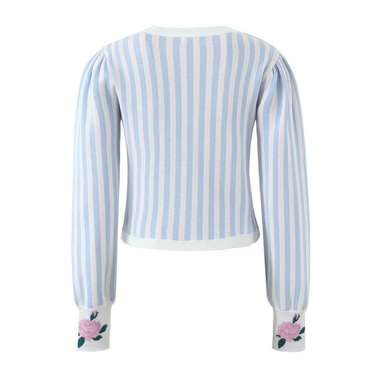 Women's Slim Fit Striped Flower Coat