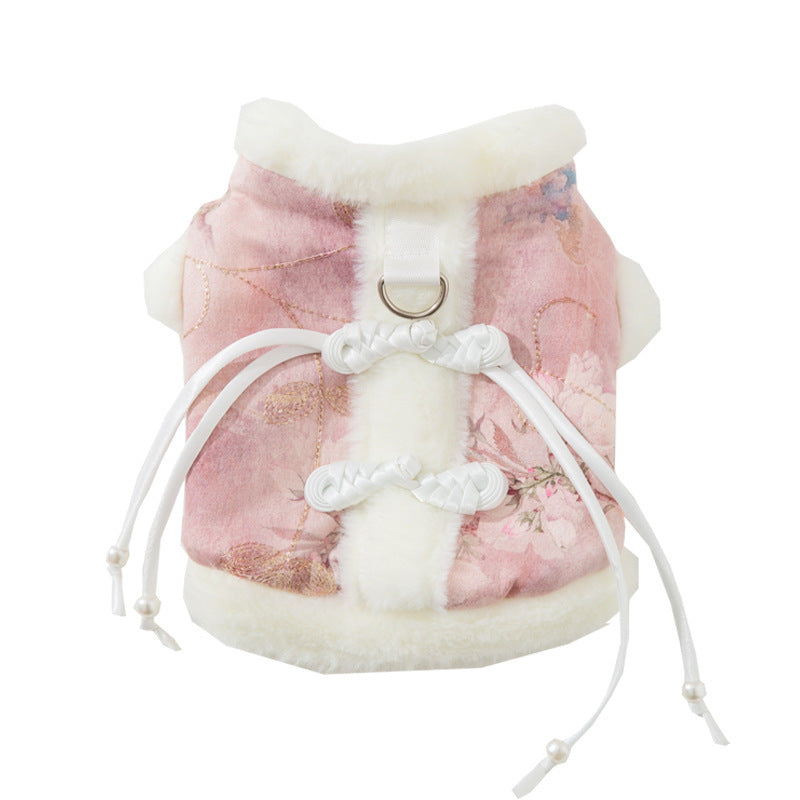 New Chinese-style Pet Clothing For Autumn And Winter With Fleece For Warmth, A Stretchable Bichon Frise Vest, And New Year Dog Clothes