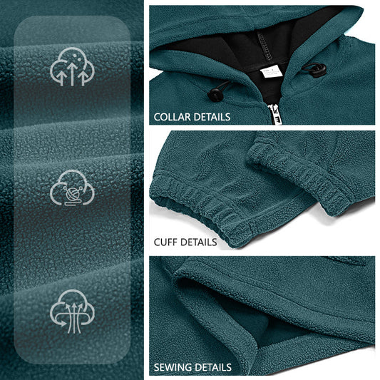 Padded Fleece Sweater Solid Color Half Zip Hooded Work Clothes Pullover