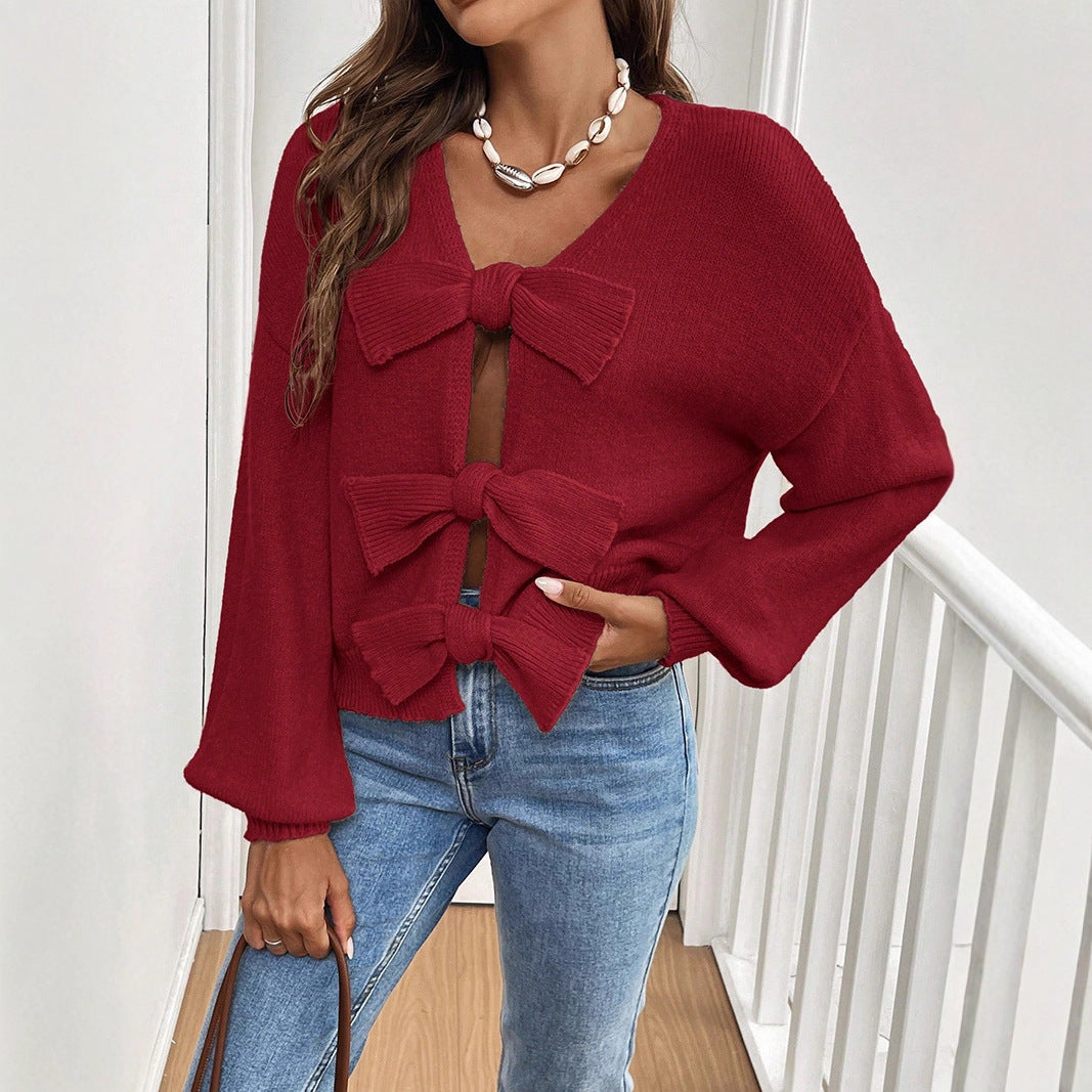 Minimalist Bowknot Matching Niche Knitted Jacket