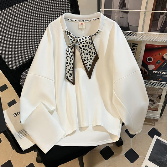 Figure-flattering American-style Vintage Silk Scarf Loose-fit Hoodie For Women