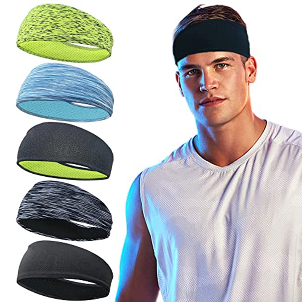 5pcs Sports Headbands For Men, Breathable Mesh Design, Reused & Washed Men's Headband Sweat Bands For Running Yoga Fitness Workout, Ideal Choice For Gifts