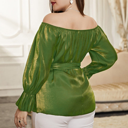 One-shoulder Middle Eastern Lace Blouse Long Sleeve