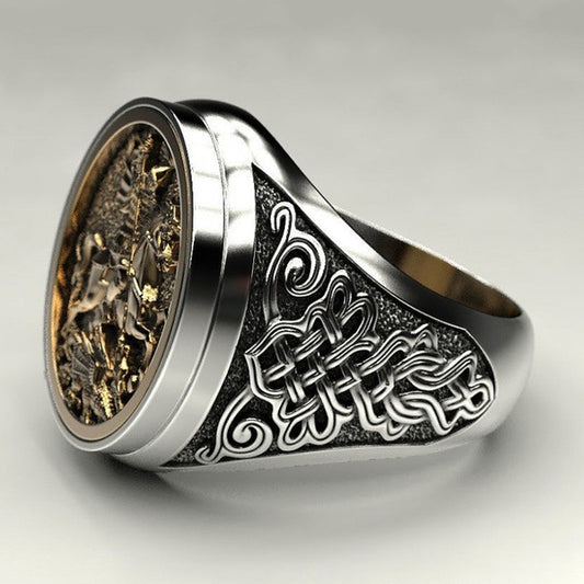 Men's Domineering Knight Silver Plated Finger Ring Day Gift