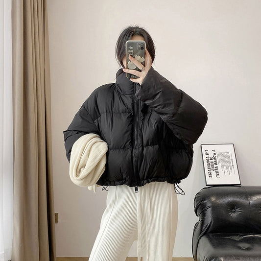 Cropped Cotton Puffer Jacket With A Stand-up Collar For Petite