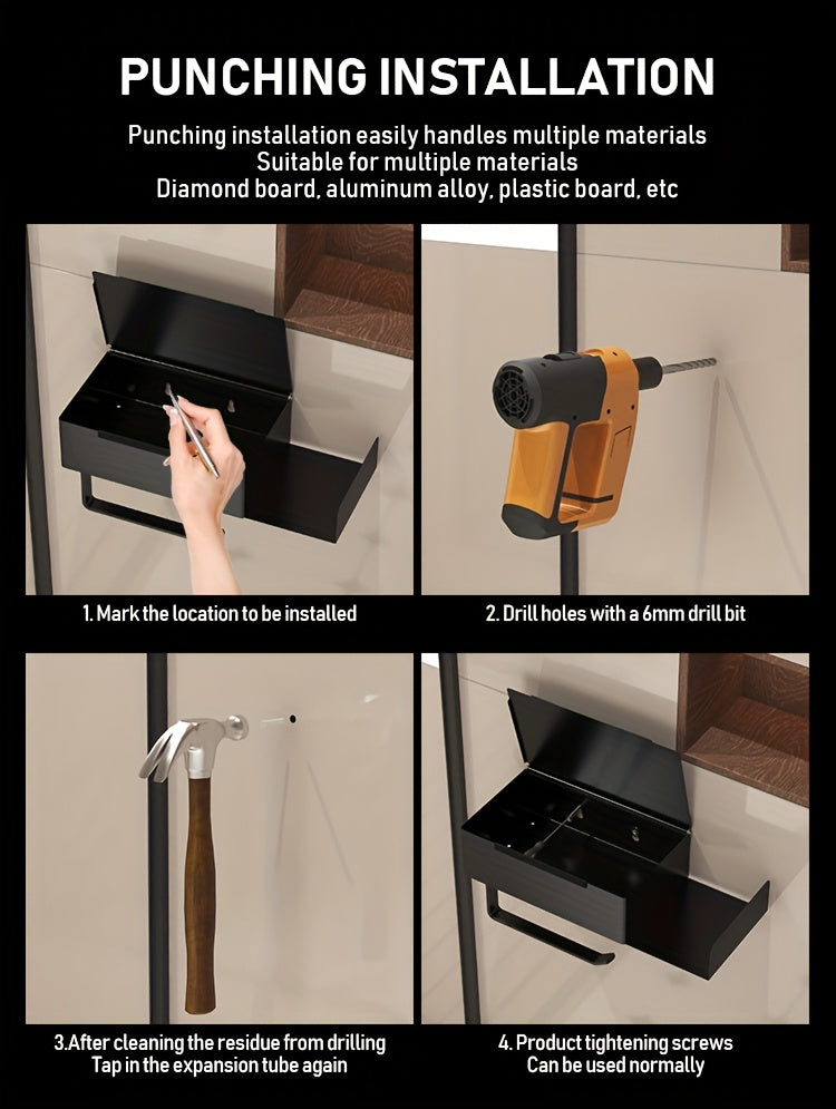 1pc Wrought Iron Bathroom Tissue Holder with Shelf - Self-Adhesive Wall Mounted Toilet Paper Roll Dispenser, Non-Drilling Installation, Multi-Functional Storage for Wet Wipes and Phone, Home Decor