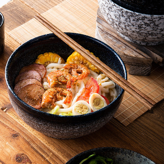 Japanisches Ramen-Schüssel-Set aus Keramik, Instantnudeln, Essstäbchen und Löffel