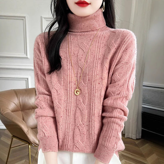 Pure Color Thickened Twisted Women's High Lapel Knitted Sweater