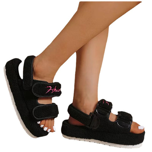 Velcro Fur Sandals Women's Plus Size Small Fragrance Warm Sandals
