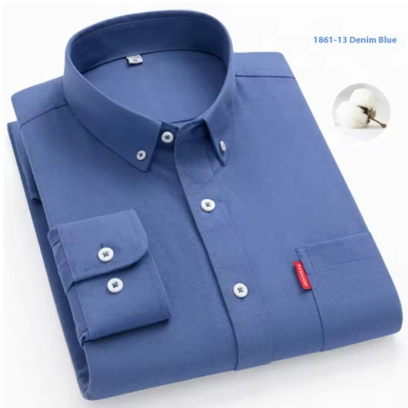Men's Premium Oxford Cotton Shirt - Long Sleeve Button Down Dress Shirt