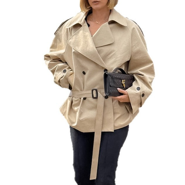 Women's Long-sleeved Lapel Lace-up Waist-controlled Mid-length Trench Coat