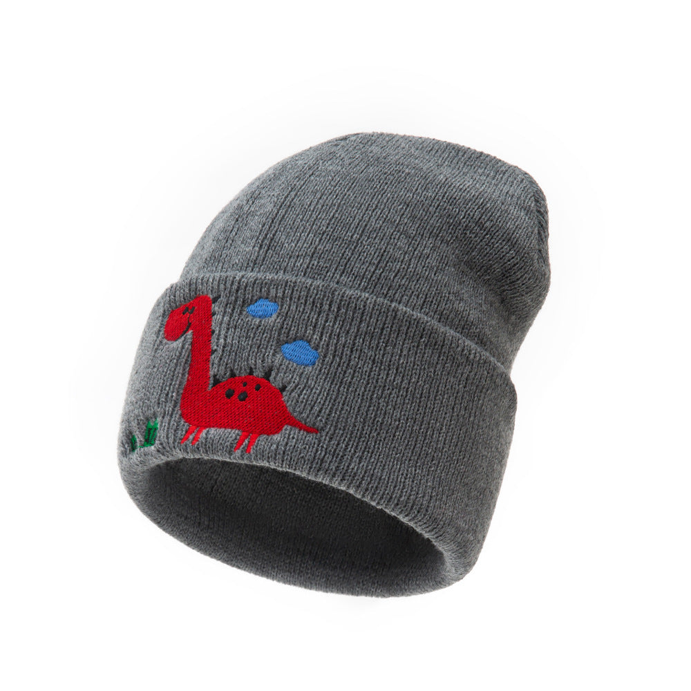 Embroidered Dinosaur Knitted Children's Hat Dome