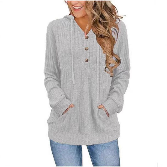 Solid Color Long Sleeve Hoodie Brushed Bedford Cord Sweater