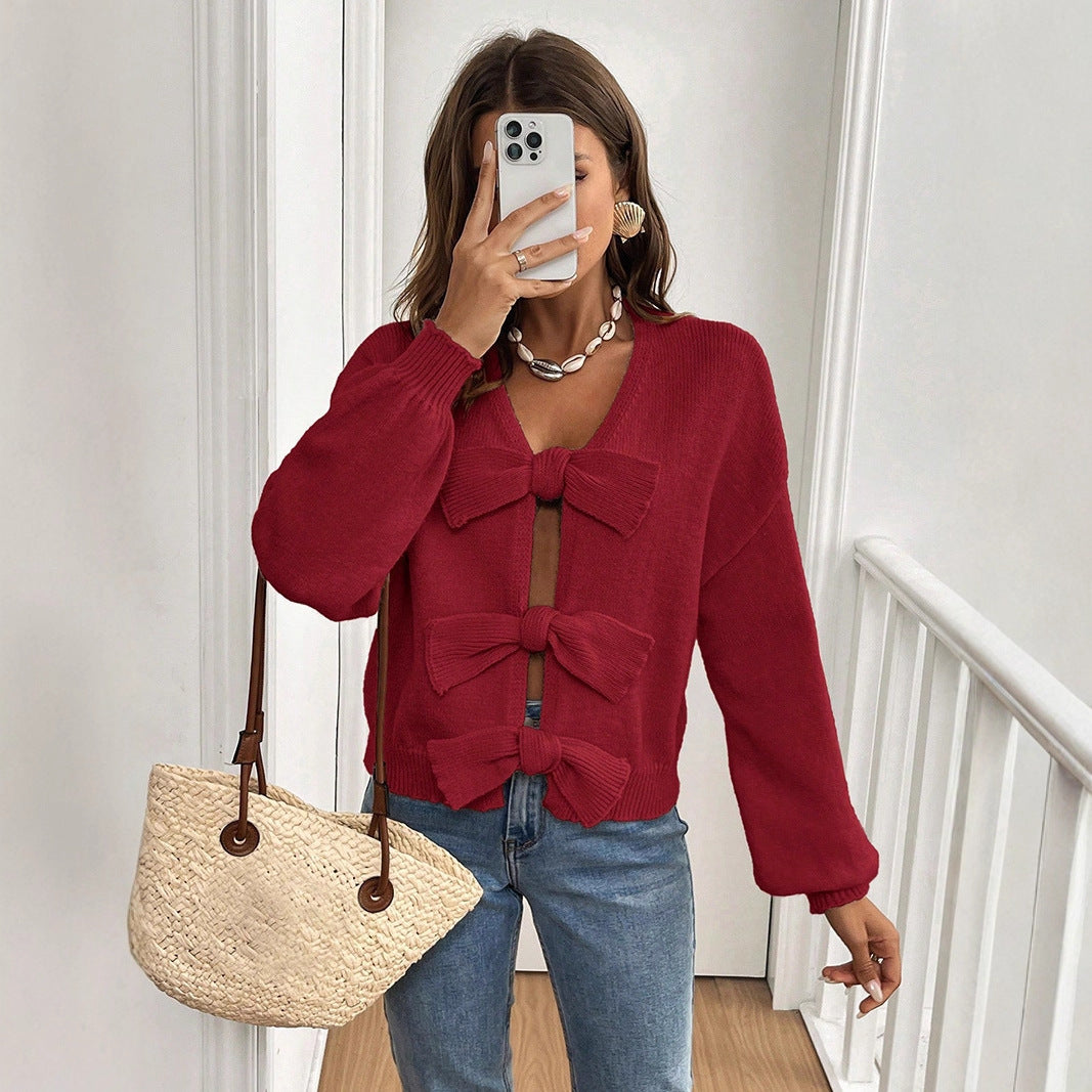 Minimalist Bowknot Matching Niche Knitted Jacket