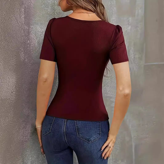 Casual Fashion Women's Wear Low-neck Slim Fit Knitted Short Sleeve