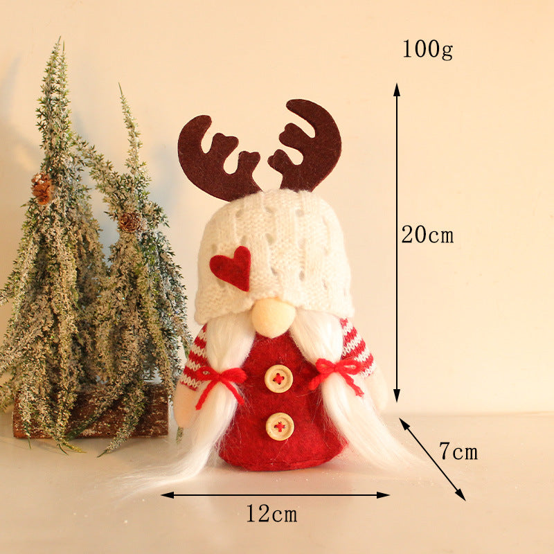 Handmade Scandinavian Christmas Gnome - Rudolf Reindeer Faceless Doll with Knitted Hat & Antlers | Nordic Holiday Table Decoration
