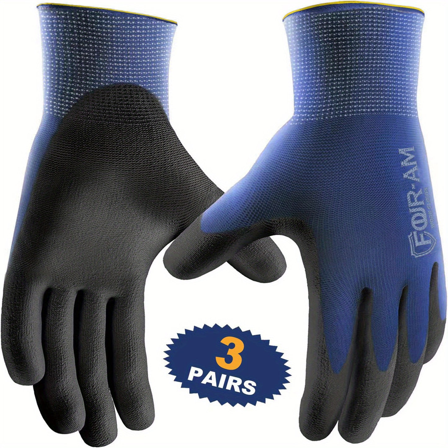 1/3 Pairs Ultra-Slim Grip Work Gloves - Superior Durable Nylon with Black Polyurethane Coating, Comfort Knit Wrist Cuff - Ideal for Daily Light Duty Tasks
