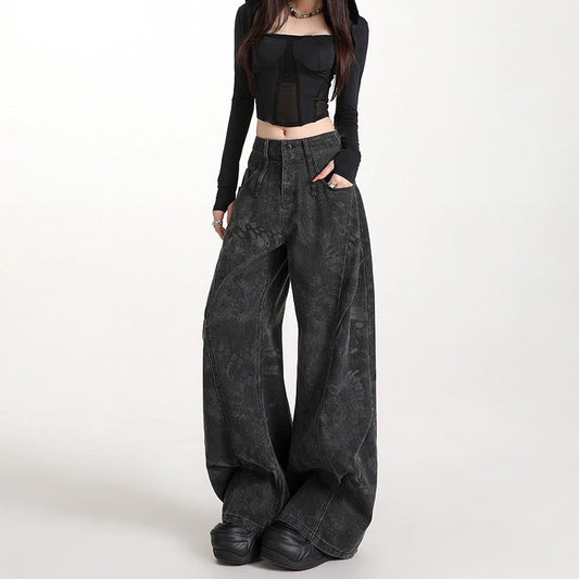 Women's Plus-Size Printed Pleated Straight-Leg Floor-Length Wide-Leg Pants