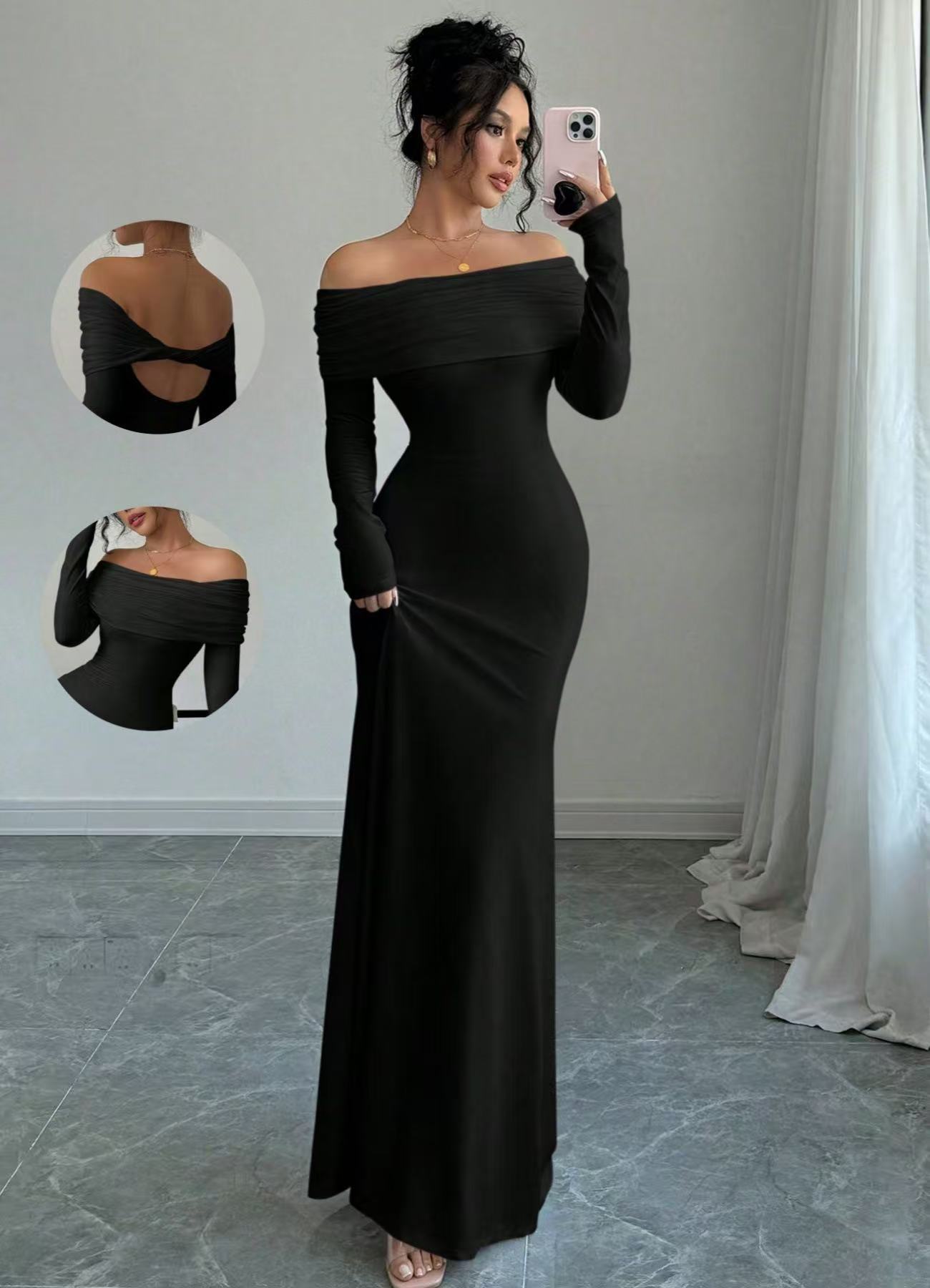 Women's Off-shoulder Fashion Slim Temperament Sexy Sheath Dress