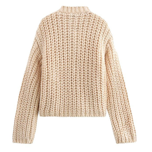 Pocket-button Knitted Women's Round-neck Ingot Sweater Coat