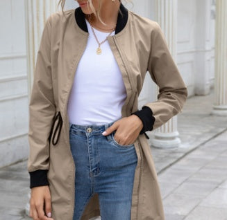 Long hooded waist trench coat