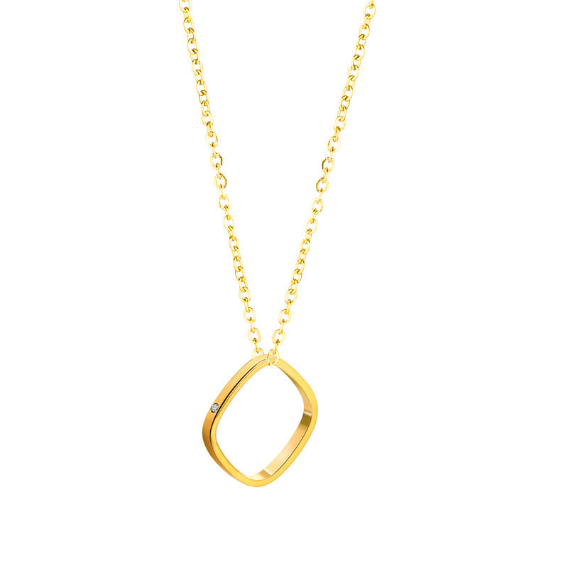 Small Square Ring Pendant Clavicle Chain Titanium Steel