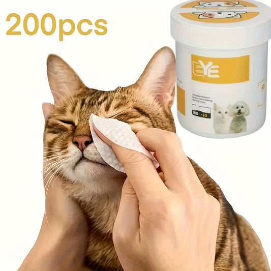 200pcs Dog Eye Care Wipes, Plastic Pet Cleaning Pads, Non-Electric, Gentle for Home Use, with Pet Grooming Supplies