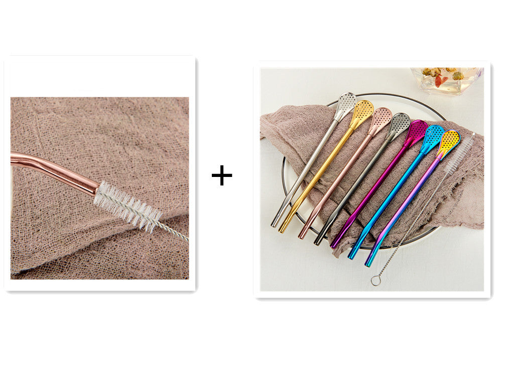 Stirring Spoon With Stainless Steel Filter Straw