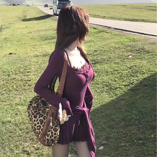 Fashionable Street-style Outfit Coat Suspender Dress For Sassy Girls