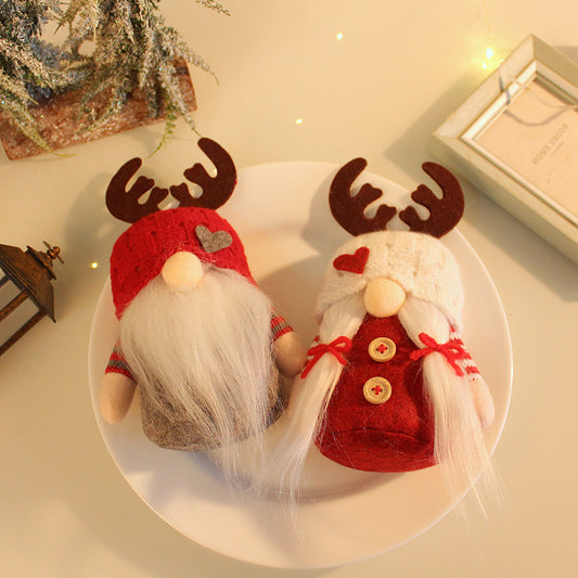 Handmade Scandinavian Christmas Gnome - Rudolf Reindeer Faceless Doll with Knitted Hat & Antlers | Nordic Holiday Table Decoration
