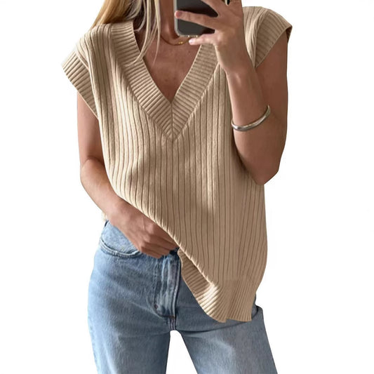 V-neck Sleeveless Casual Loose Pullover Vest