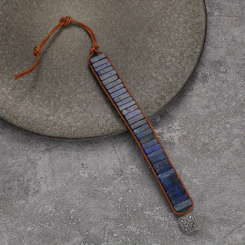 1pc Bohemian Trend Rectangular Cylindrical Colorful Woven Stone Bracelet for Men Jewelry