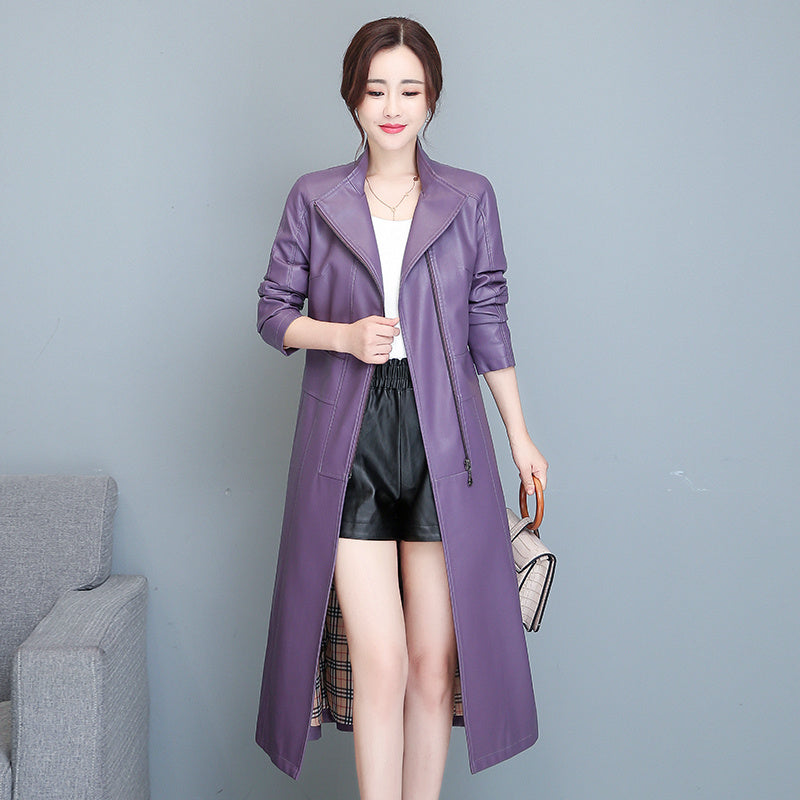 Women's Mid-length Slim-fit Over-the-knee Sheepskin Trench Coat