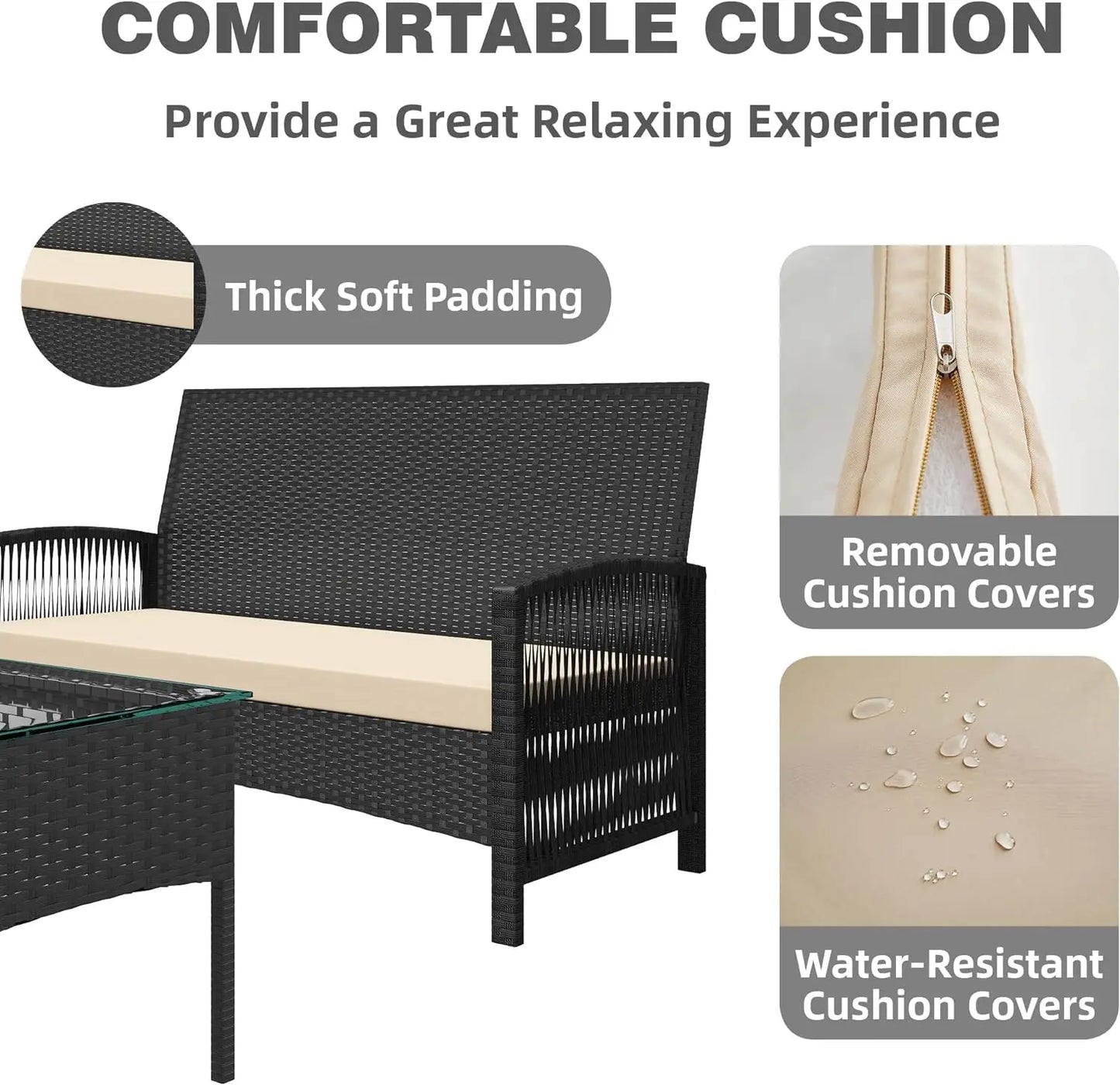 mcc direct 4Pcs Rattan Garden Furniture Set, Patio Rattan furniture sofa 2 Armchairs, 1 Loveseat Sofa and 1 coffee table Sofia