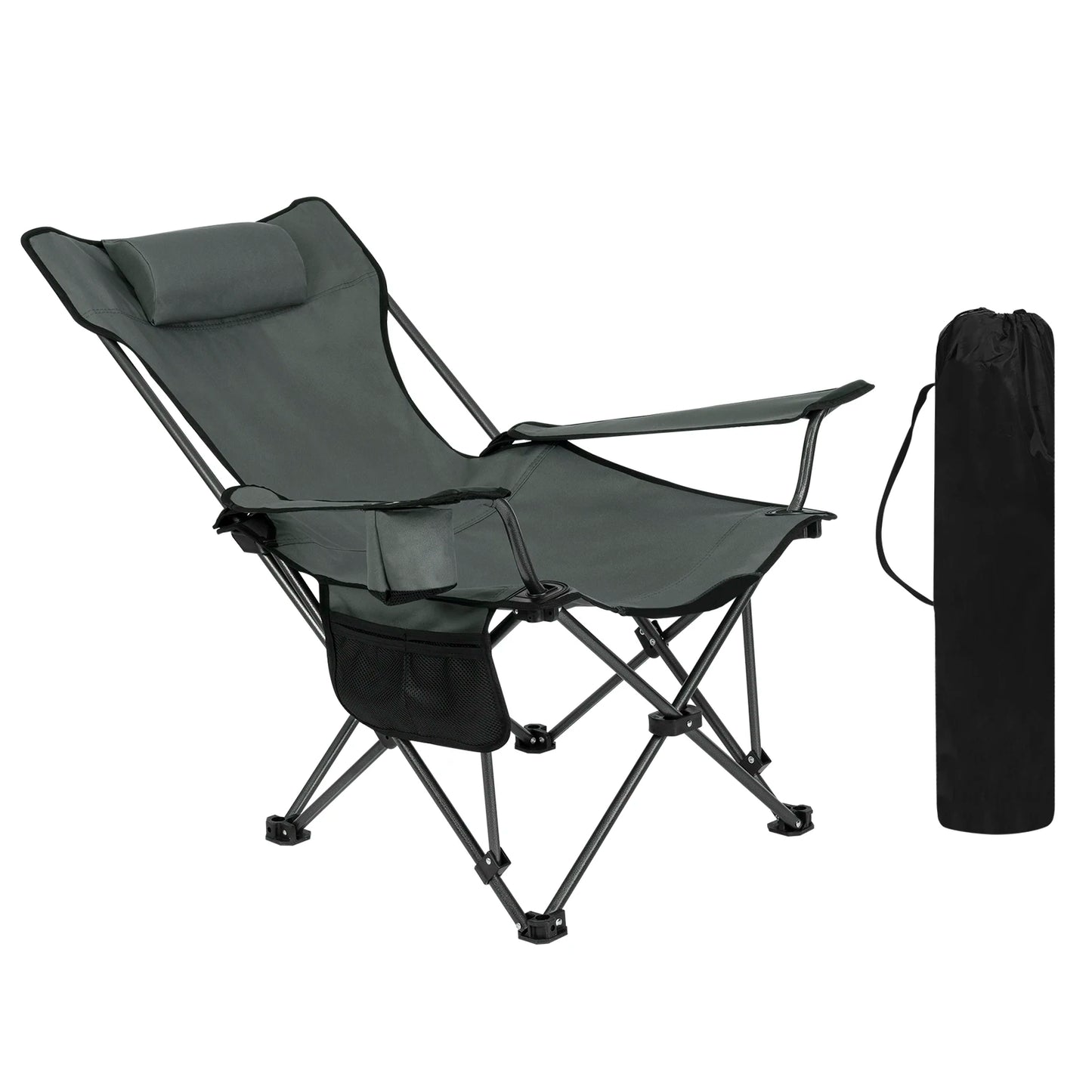 Folding Camping Chair Lightweight Outdoor Chair Fishing Chair with Headrest Cup Holder Storage Carry Bag for Hiking Picnic Beac