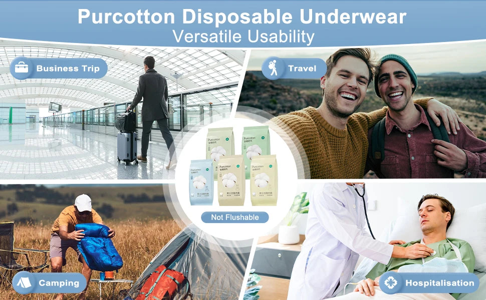 Purcotton Einwegunterwäsche für Herren, 5 Stück, 100% Baumwolle, Herren-Slips, einzeln verpackte Höschen